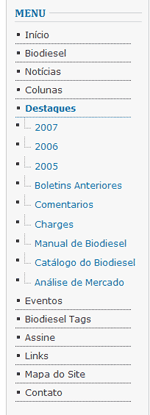 Menu do biodiesel vertical